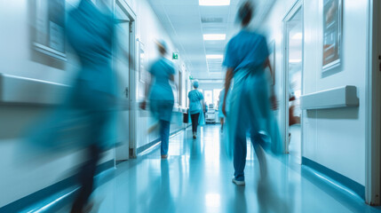 Medical doctors and nurses in a hospital ward, long exposure blurred motion