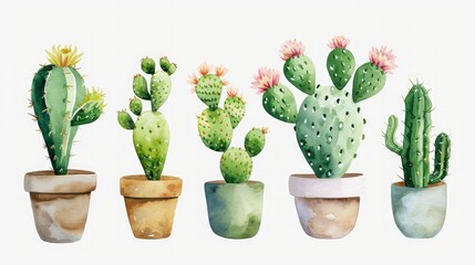 Set of cactus watercolor paint ilustration    - obrazy, fototapety, plakaty