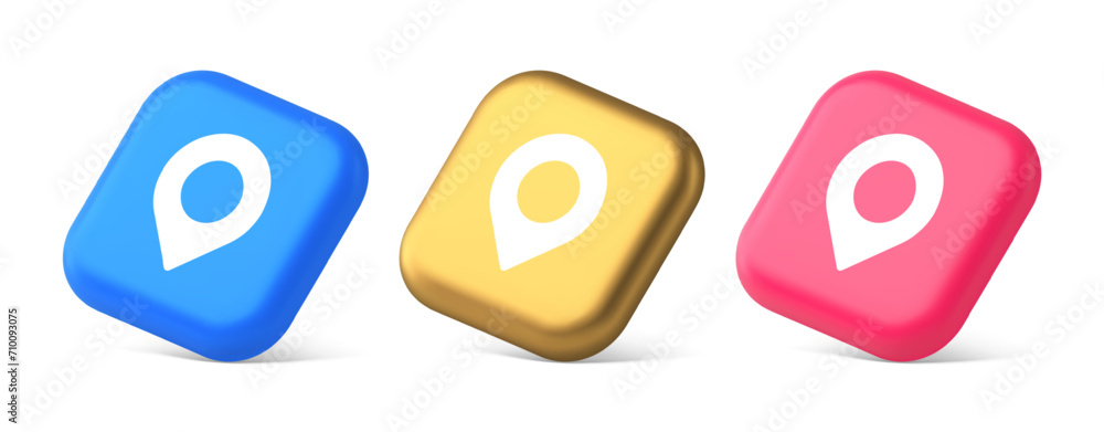 Poster gps map pin location service button application direction distance pointer 3d realistic isometric ic