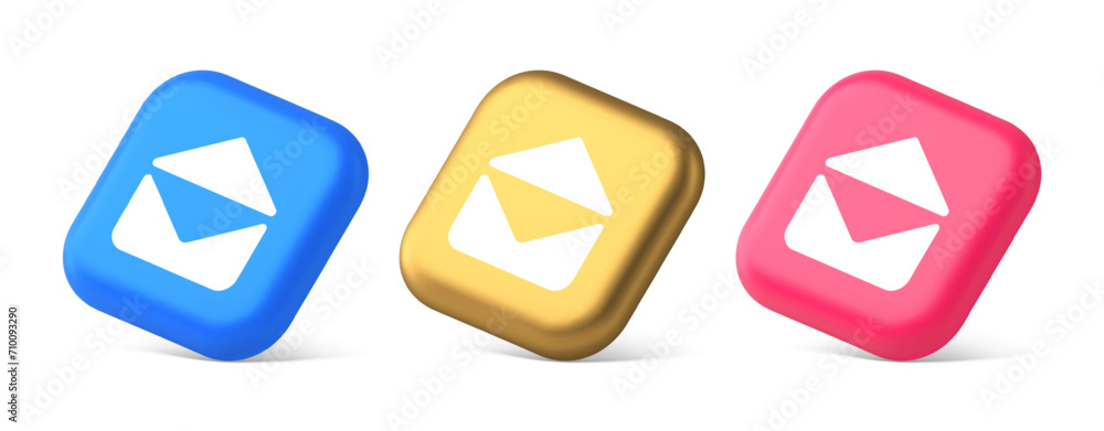 Poster email open envelope letter received incoming message button 3d realistic isometric icon