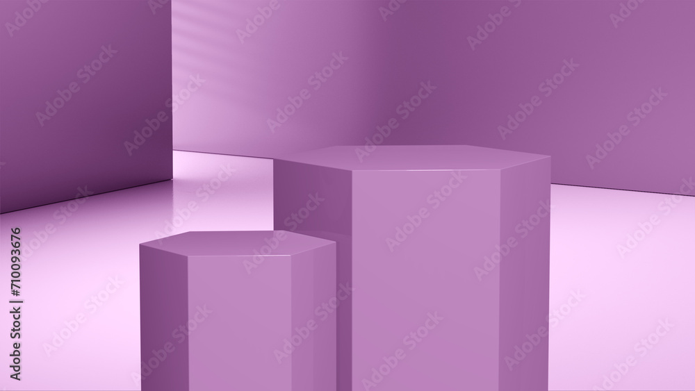 Poster luxury geometric pink hexagonal podiums stage. showcase 3d background with empty product display ped