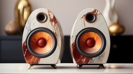 A pair of wireless computer speakers with a fabric-wrapped design, offering a blend of aesthetics and acoustic performance