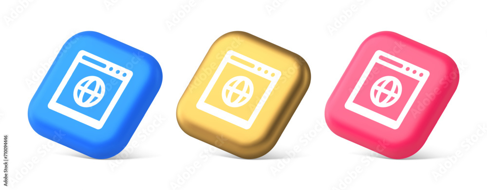 Poster Browser website internet searching online connection button web page information 3d isometric icon