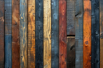 Thin color stained wooden wainscotting paneling wall, detailed surface material texture