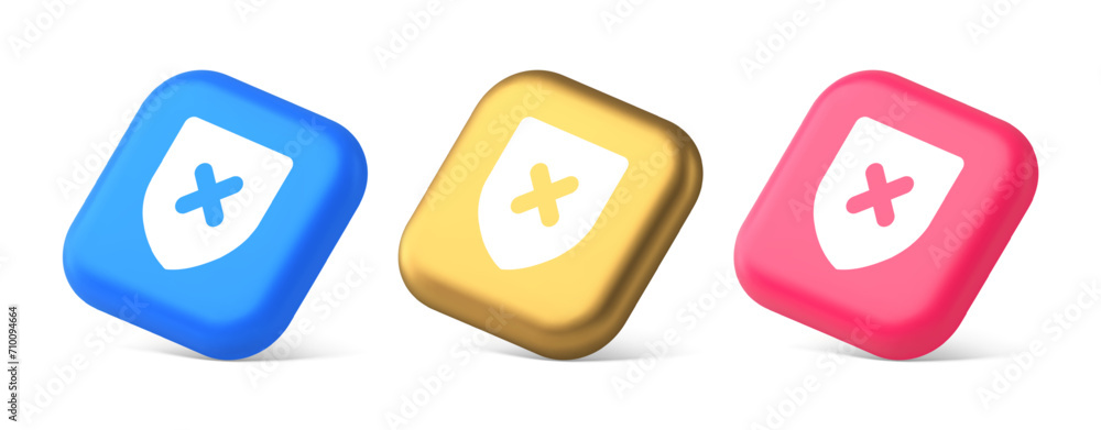 Poster decline shield button cross mark wrong unsend defense virtual guard 3d realistic isometric icon