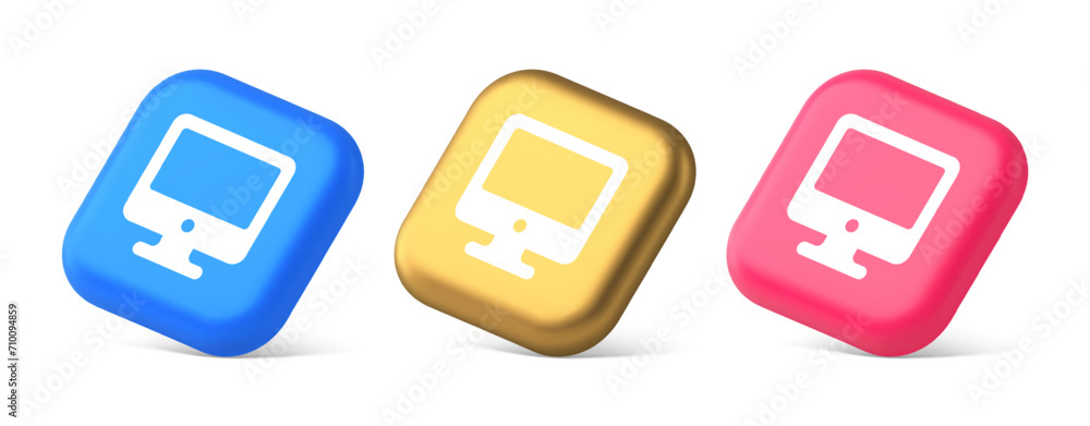 Poster computer monitor connection button cyberspace digital technology 3d realistic isometric icon