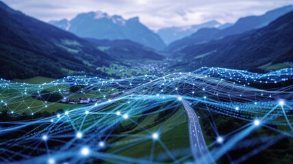 light image depicting European mobile network wires gracefully enveloping a illustrating seamless connectivity and the network's expansive reach