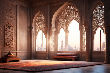Fototapeta na wymiar interior of a mosque, Islamic background, Ramadan holy month, fasting