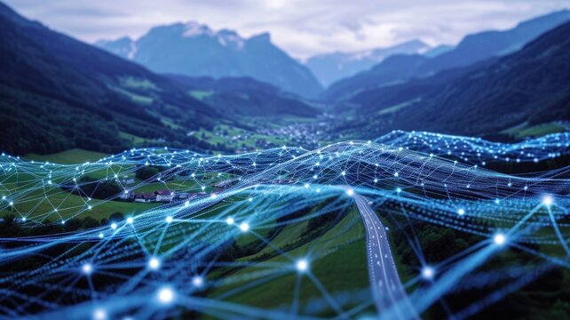 light image depicting European mobile network wires gracefully enveloping a illustrating seamless connectivity and the network's expansive reach