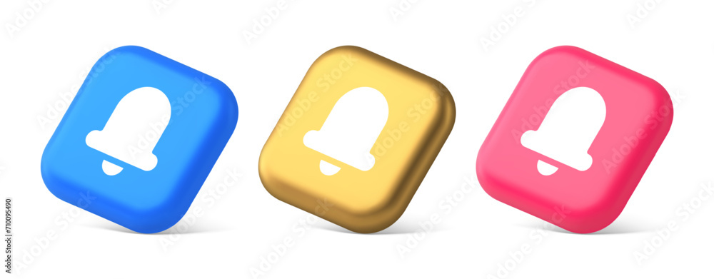 Poster handbell ring sound notification button incoming message call notification 3d realistic isometric ic