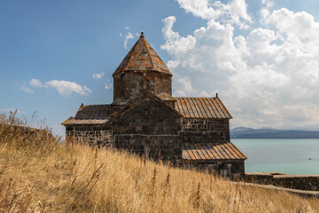 View of the Sevanavank, monastic complex located on the shore Lake Sevan. Armenia.