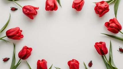 A vibrant display of red tulips lined up in a row, showcasing the beauty and elegance of spring bloom.