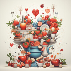 Fototapeta na wymiar Love is Cooking Together: Heartfelt Valentine's Day Poster for Food Enthusiasts