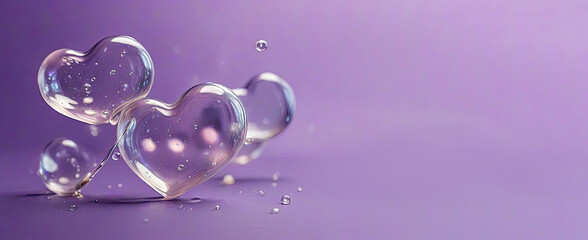 Glass hearts on a purple background