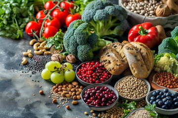 vegan nutrition with high content of dietary fiber and immune-boosting nutrition with fruits, vegetables, whole wheat pasta, foods high in omega-3, antioxidants, anthocyanins, vitamins