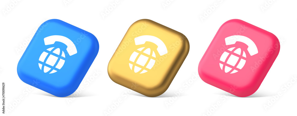 Aufkleber global phone communication button internet telephone connection 3d realistic isometric icon