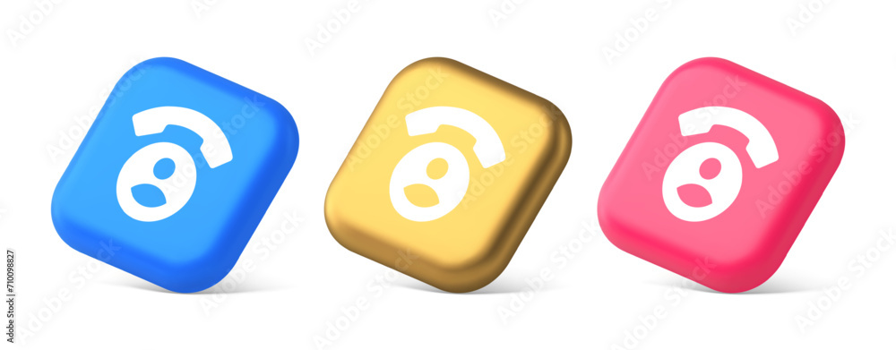 Poster contact phone call voice communication button dialog assistance helpline consulting 3d isometric ico