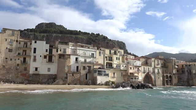 Cefalu, Sicily, Italy A Mediterranean Sea view of the old city in the north of Sicily. 