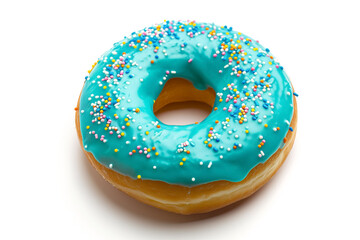 donut one with turquoise glaze and multicolored sprinkles