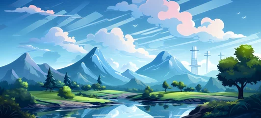 Foto op Plexiglas landscape with mountains and clouds © Digital Dream Vault