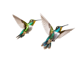 a couple of hummingbirds flying