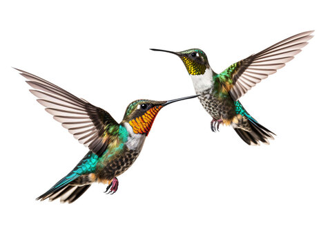 a couple of hummingbirds flying