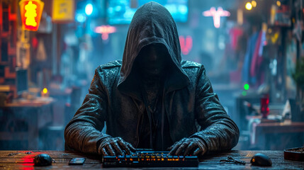 dark web hooded hacker cyber war concept - obrazy, fototapety, plakaty