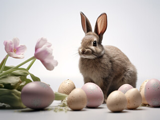 Fototapeta na wymiar a rabbit and eggs with flowers