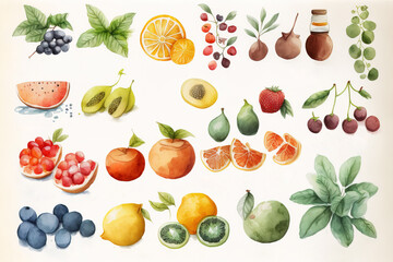 set of vegetables and fruits