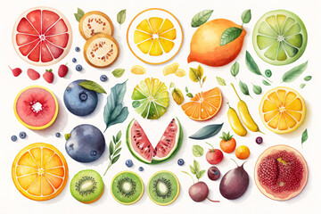 set of vegetables and fruits - obrazy, fototapety, plakaty