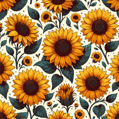 seamless pattern, farmhouse sunflower wildflowers