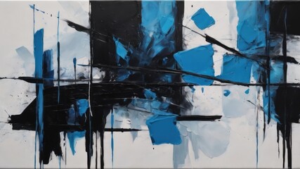 An abstract black and blue grunge painting on a canvas. Contemporary surrealist painting. Modern poster for wall decoration