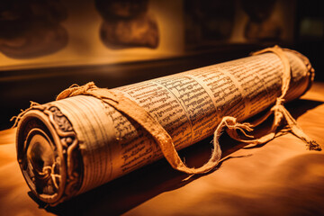 An Ancient Looking Hebrew Scroll of the Torah. - obrazy, fototapety, plakaty