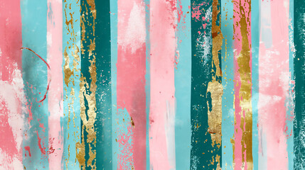 Watercolor pink, blue and golden stripes. Hand painted watercolor texture.
