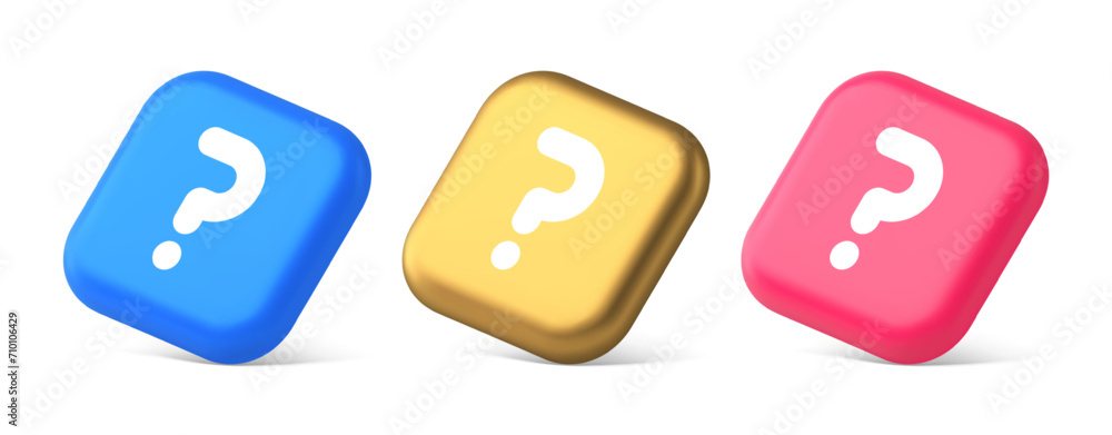 Poster question mark button advise attention answer faq point internet info support 3d isometric icon