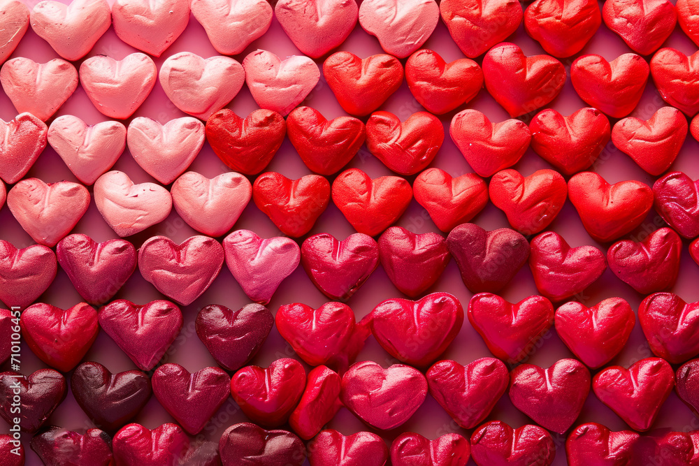 Poster create a pattern of hearts with a gradient of red and pink colors