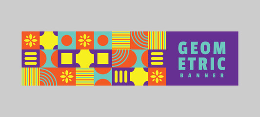 Flat colorful geometric horizontal banner design background