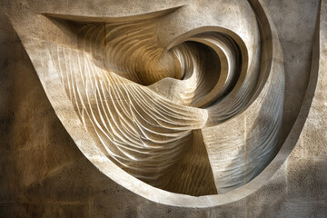 .mesmerizing relief sculpture emerges from a block of stone