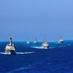 Obraz premium Military ships in the sea
