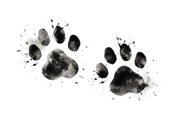 Illustration of black silhouette of a dog paw prints on white background