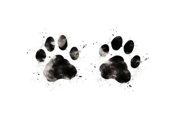 Illustration of black silhouette of a dog paw prints on white background - obrazy, fototapety, plakaty