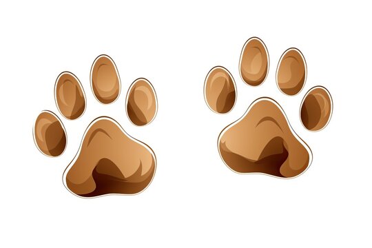 Illustration of brown silhouette of a cat paw prints on white background