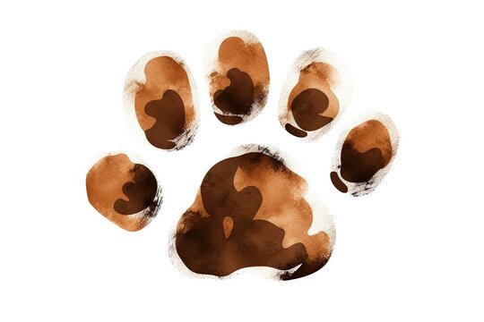 Illustration of brown silhouette of a dog paw prints on white background