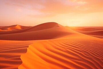 Amazing desert sunset. Beautiful Arabian desert with warm colors. Colorful contours of sand dunes at Abu Dhabi. - obrazy, fototapety, plakaty