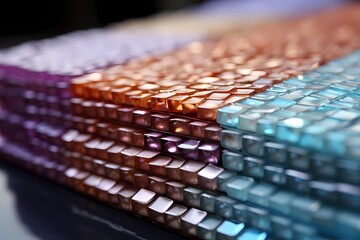 Macro view of neatly arranged notepads in various pastel hues, forming an enticing mosaic - obrazy, fototapety, plakaty