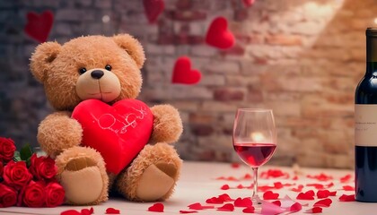 valentine background with heart love teddy bear