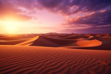 Fototapeta na wymiar Sunset over the sand dunes Sahara Desert Morocco Africa