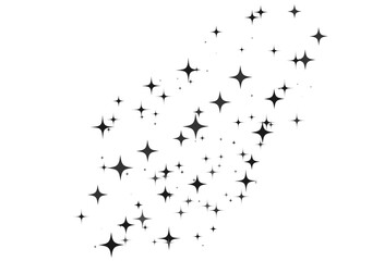 Shooting Star Black. Shooting star with an elegant star trail on a white background. Festive star sprinkles, powder. Vector png.	