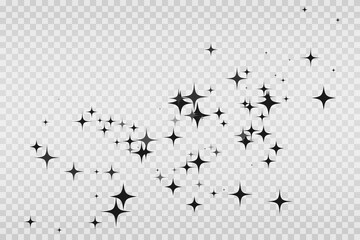 Shooting Star Black. Shooting star with an elegant star trail on a white background. Festive star sprinkles, powder. Vector png.	
