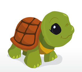 Cartoon style vector illustration of a smiling cute baby turtle